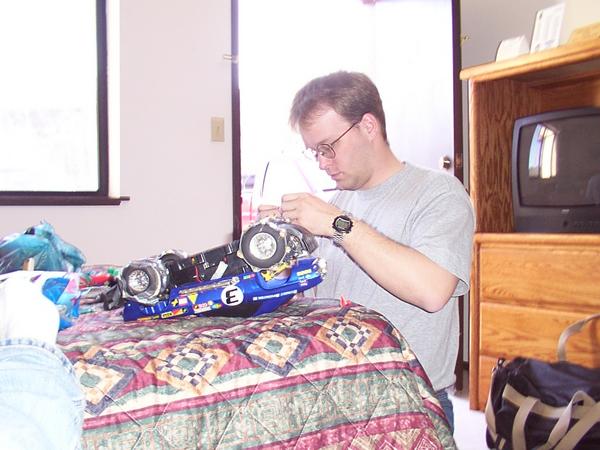 Tom prepares for the RC-Race by building some bar and thumb-tack "cheater" tires for his 2wd Camaro