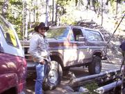 Doug's Bronco parked on the bridge made it difficult to hike back down the trailer to help Matt's gashed sidewall.