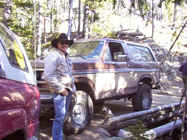 Doug's Bronco parked on the bridge made it difficult to hike back down the trailer to help Matt's gashed sidewall.