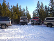 The "Big Bronco" parking area.
L-R. Herold's, Misko's, Gordon's, and Mike Kelly.