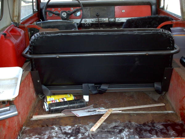 View of seat inside the scout, better view of angle iron seat belt bracket.