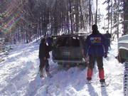 4Runner has been extracted after using Don's winch, a snatchblock to a tree, and a chain to the rear of the 4Runner to keep it i